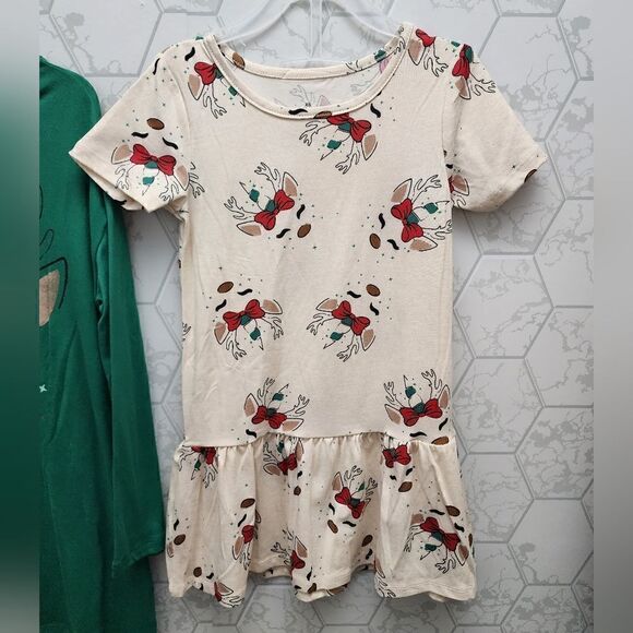 Nwt Girl's Christmas Unicorn Reindeer 2 pack Dress - Picture 7 of 10